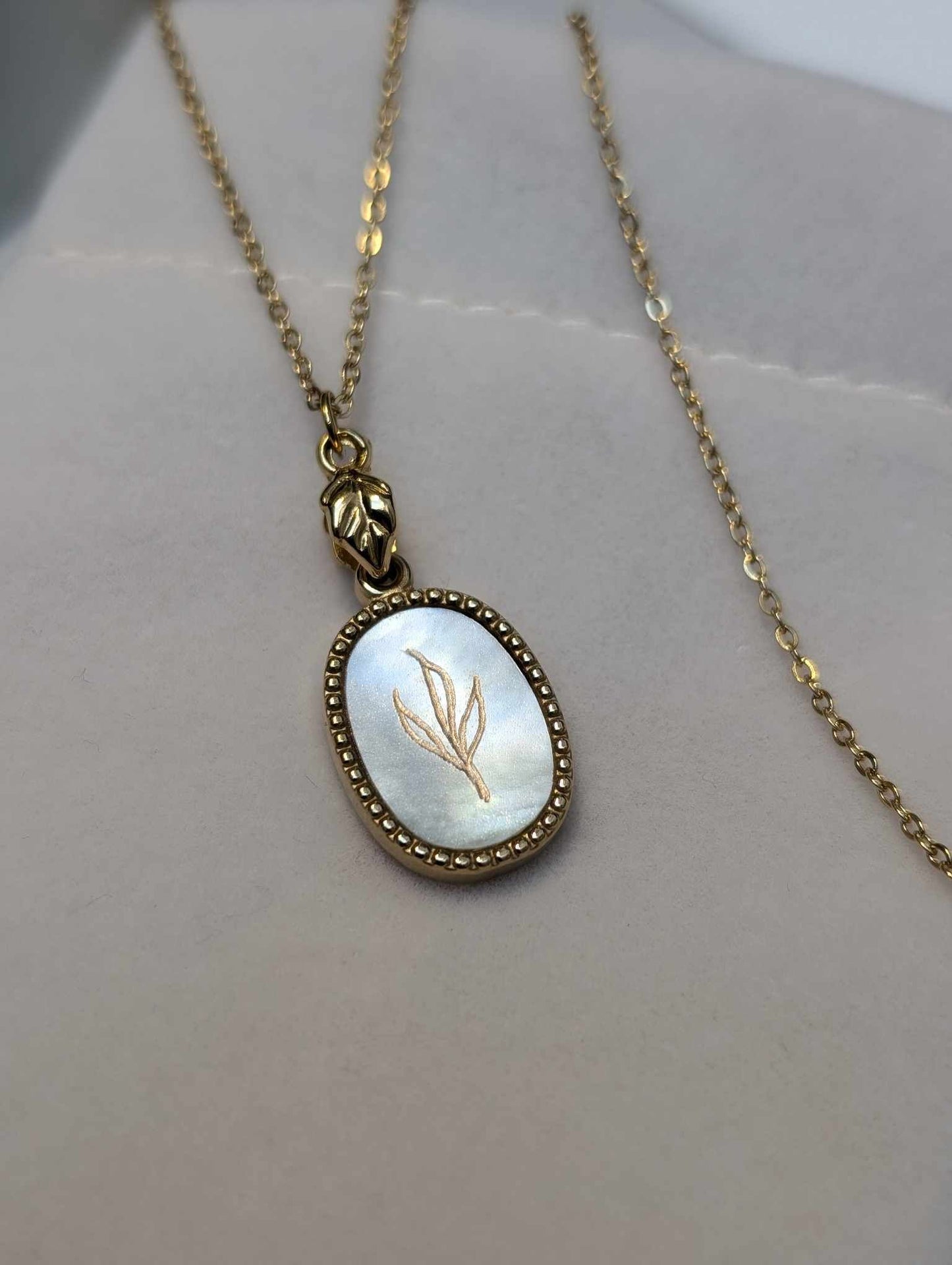 Hand Engraved Leaf Gold Necklace