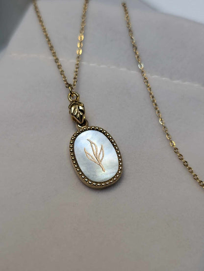 Hand Engraved Leaf Gold Necklace