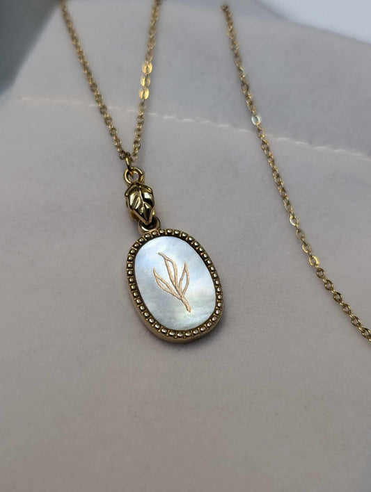 Hand Engraved Leaf Gold Necklace