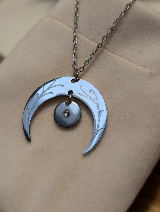 Hand Engraved Silver Moon Necklace