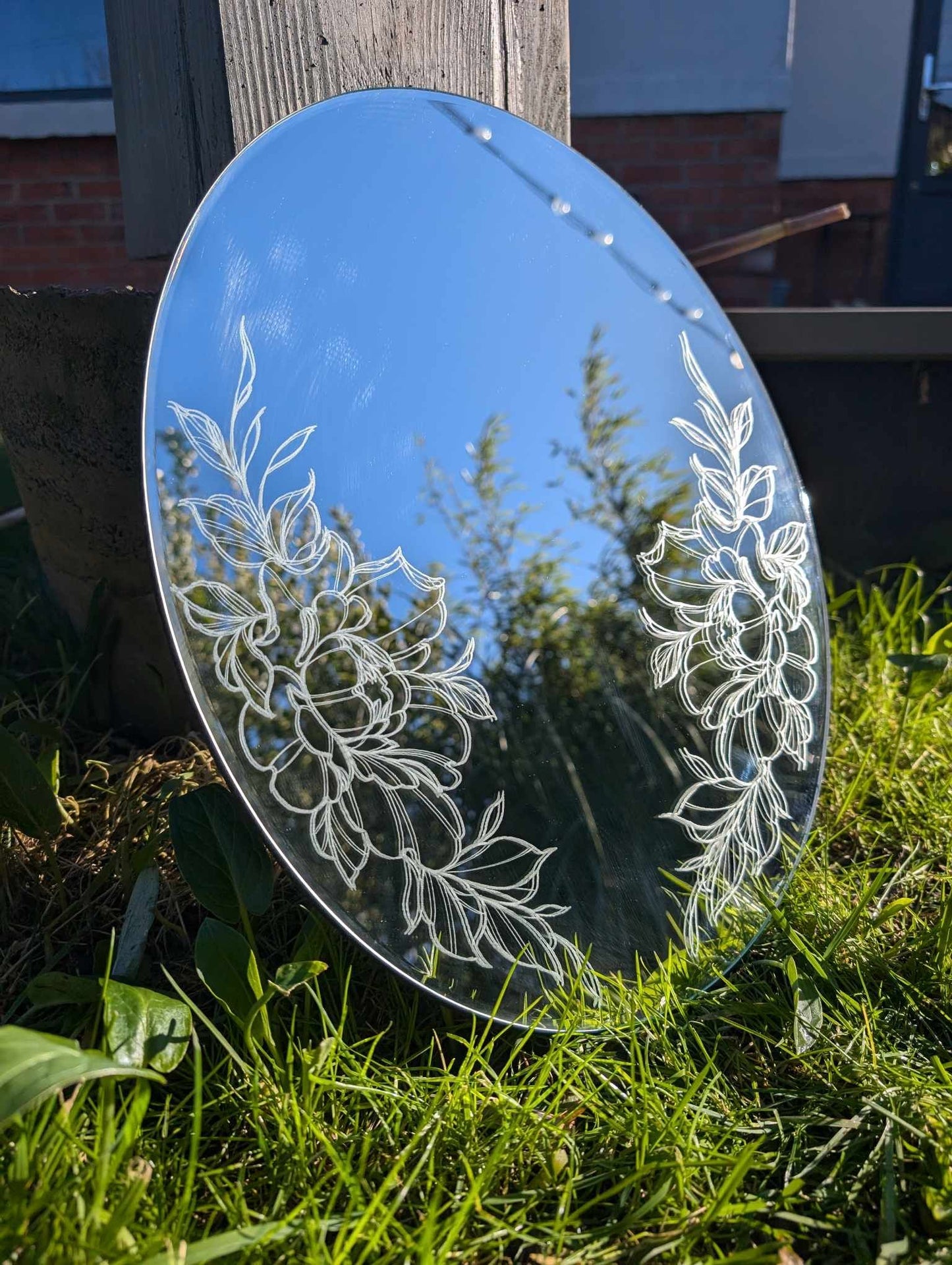 Hand Engraved Floral Oval Wall Chain Hanging Mirror