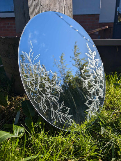 Hand Engraved Floral Oval Wall Chain Hanging Mirror