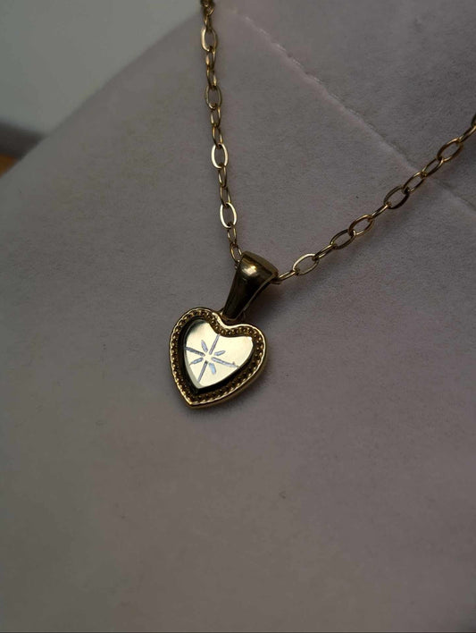 Hand Engraved Heart & Star Gold Necklace