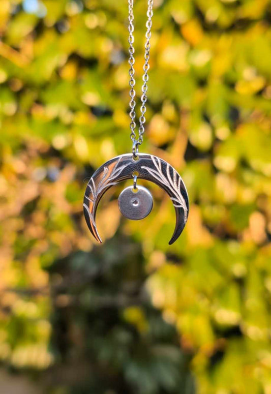 Hand Engraved Silver Moon Necklace