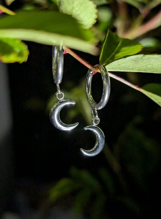 Crescent Silver Hoop Earrings