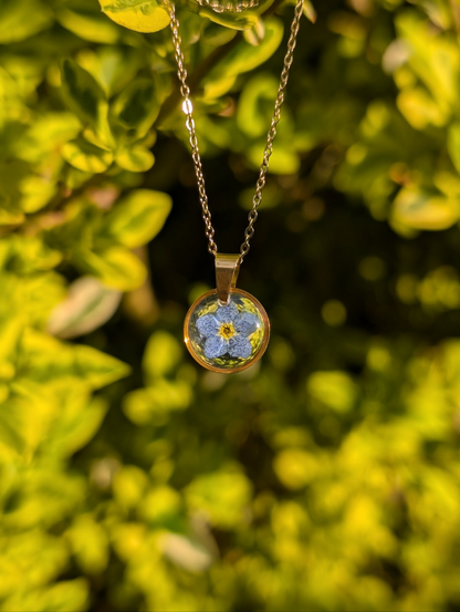 Delicate Real Forget-Me-Knot Gold & Silver Necklace