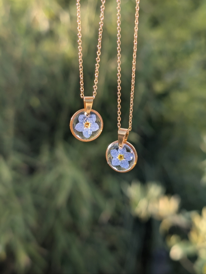 Delicate Real Forget-Me-Knot Gold & Silver Necklace