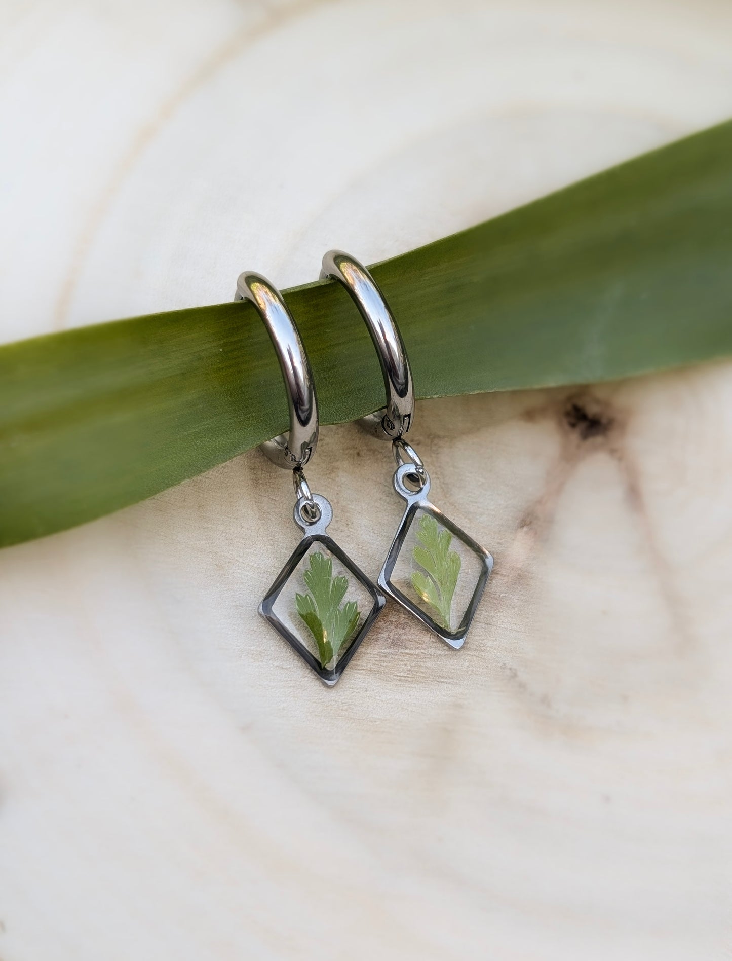 Silver Diamond Fern Hoop Earrings