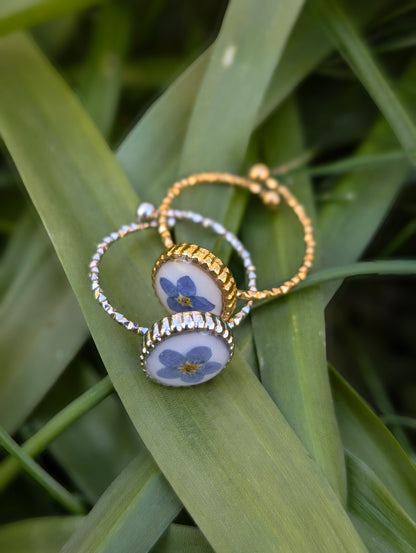 Forget-Me-Knot Flower Adjustable Ring Gold and Silver