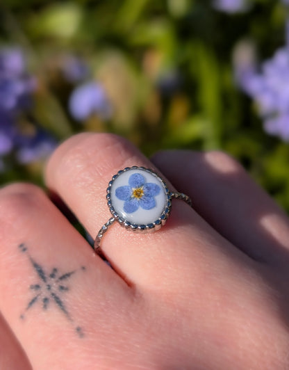 Forget-Me-Knot Flower Adjustable Ring Gold and Silver