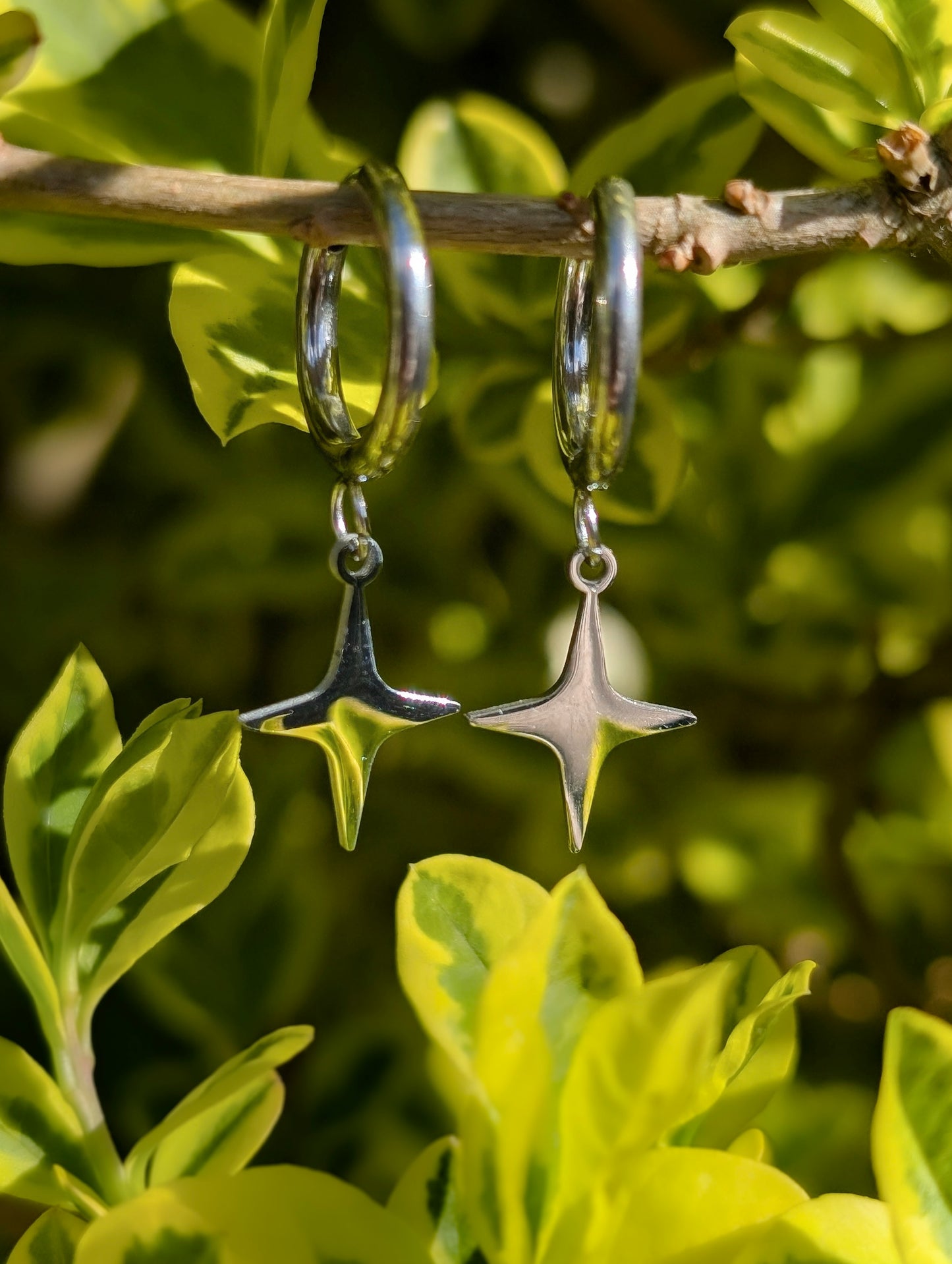 Silver Star Hoop Earrings