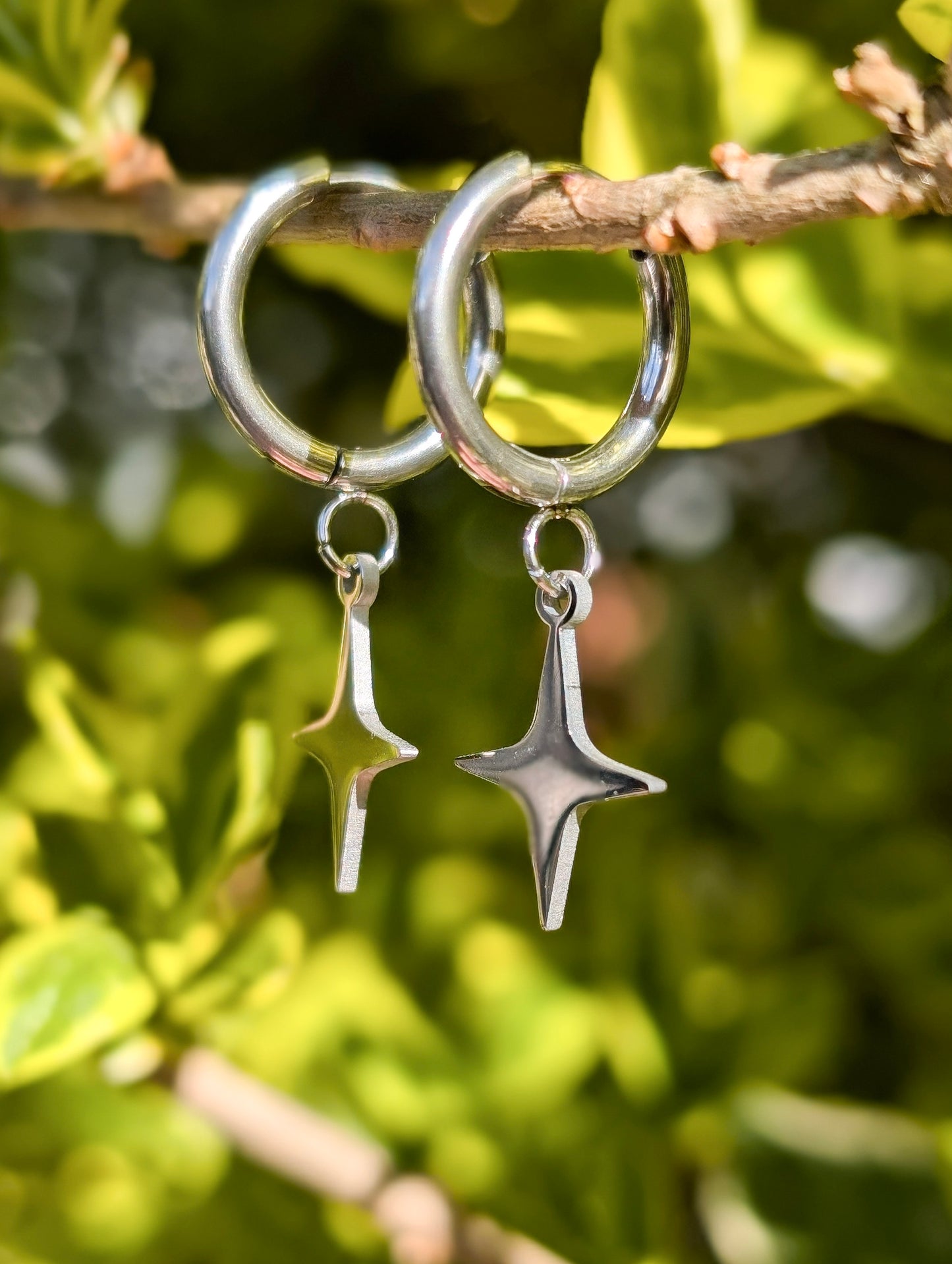 Silver Star Hoop Earrings