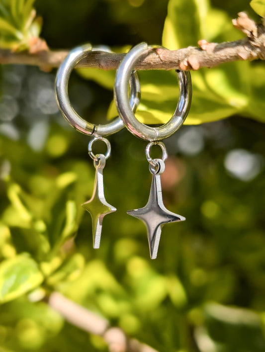 Silver Simple Star Hoop Earrings