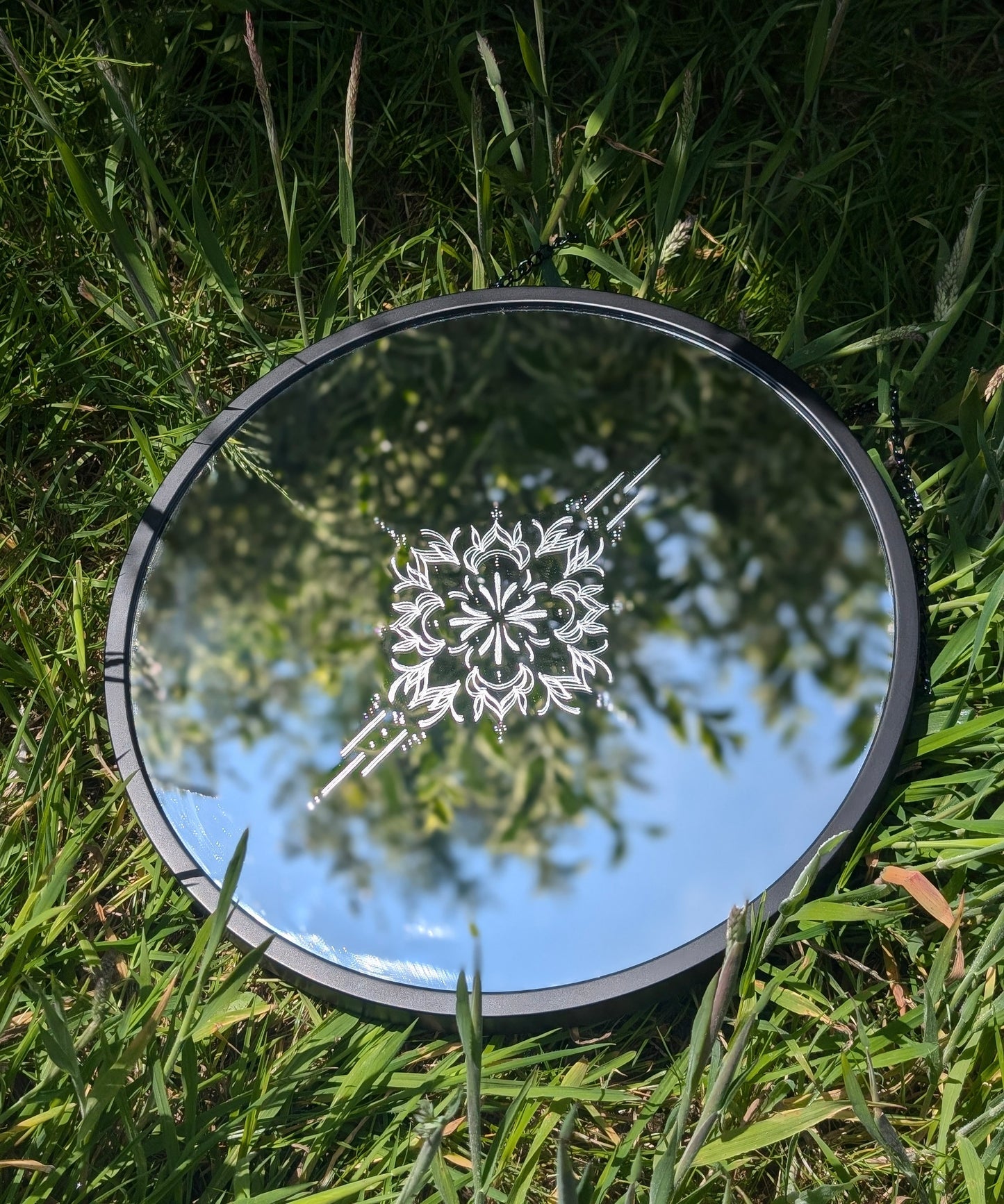 Hand Engraved Ornamental Round Mirror