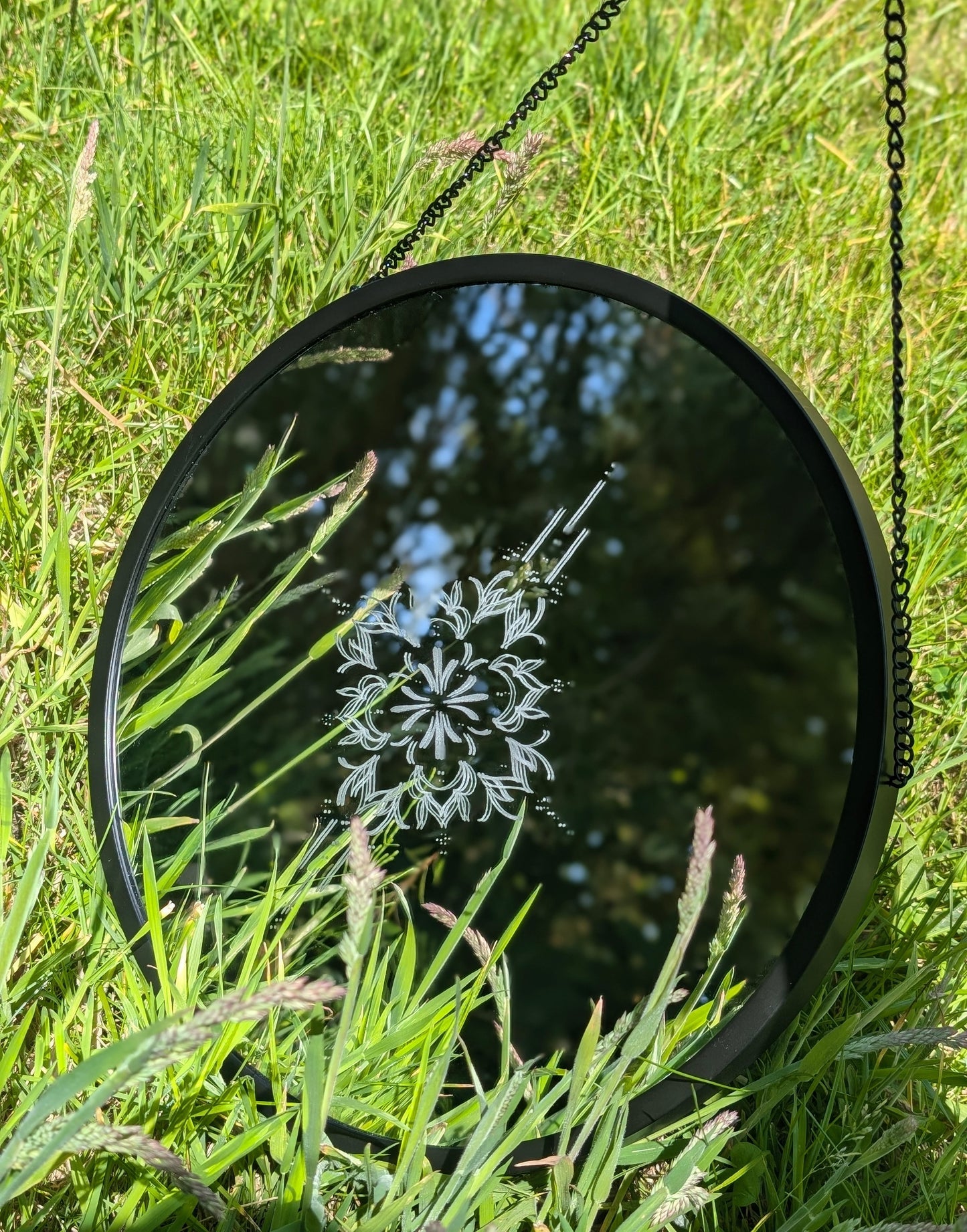 Hand Engraved Ornamental Round Mirror