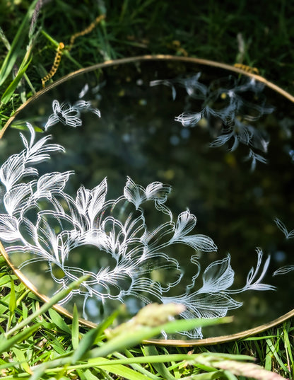 Hand Engraved Floral Round Gold Mirror