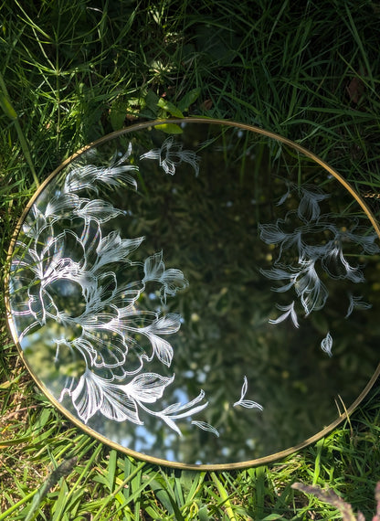 Hand Engraved Floral Round Gold Mirror