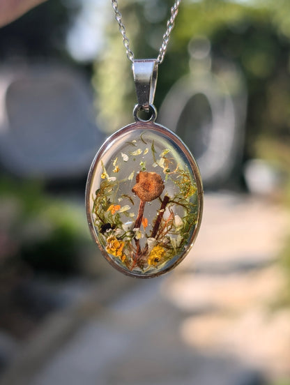 Pixie Forage Pendant - Real Mushroom & Moss Stainless Steel Necklace
