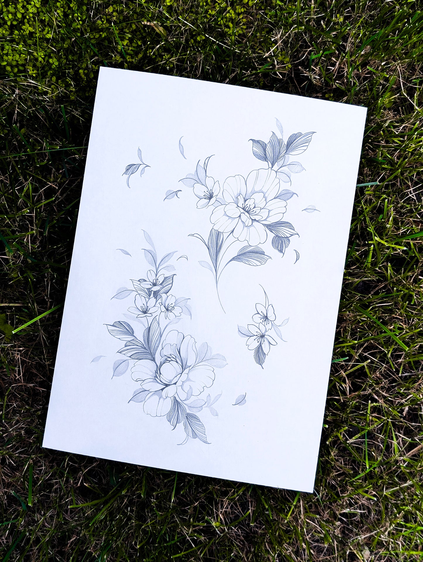 A4 Original Floral Flash Pencil Drawing