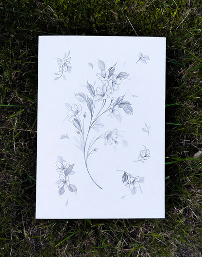 A4 Original Cherry Blossom Pencil Drawing