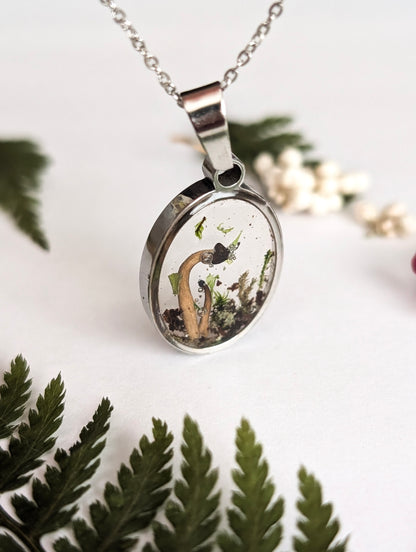 'Shadowroot'  Real Mushroom Resin Stainless Steel Necklace