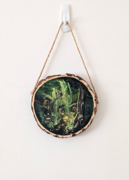 'Faerie Crossing' - Original Wood Slice Painting