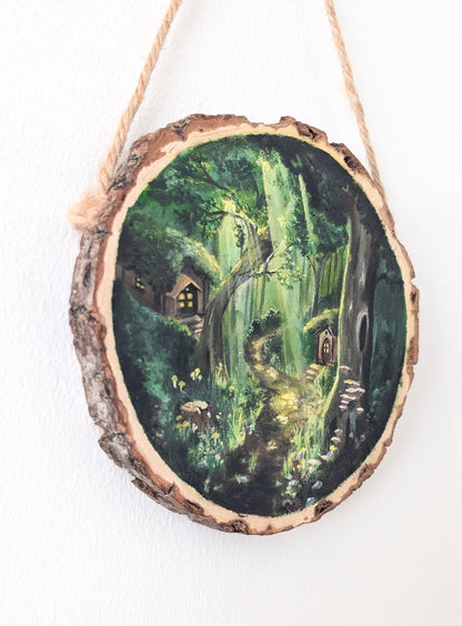 'Faerie Crossing' - Original Wood Slice Painting