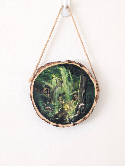 'Faerie Crossing' - Original Wood Slice Painting