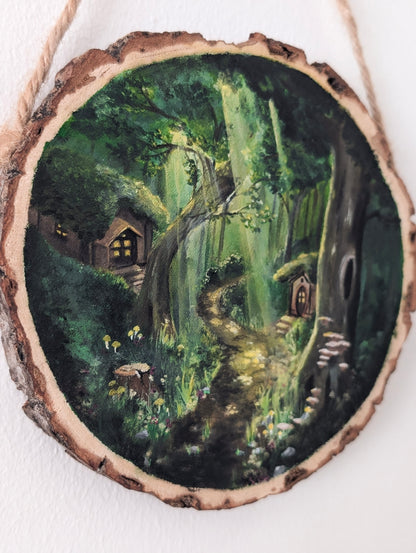 'Faerie Crossing' - Original Wood Slice Painting