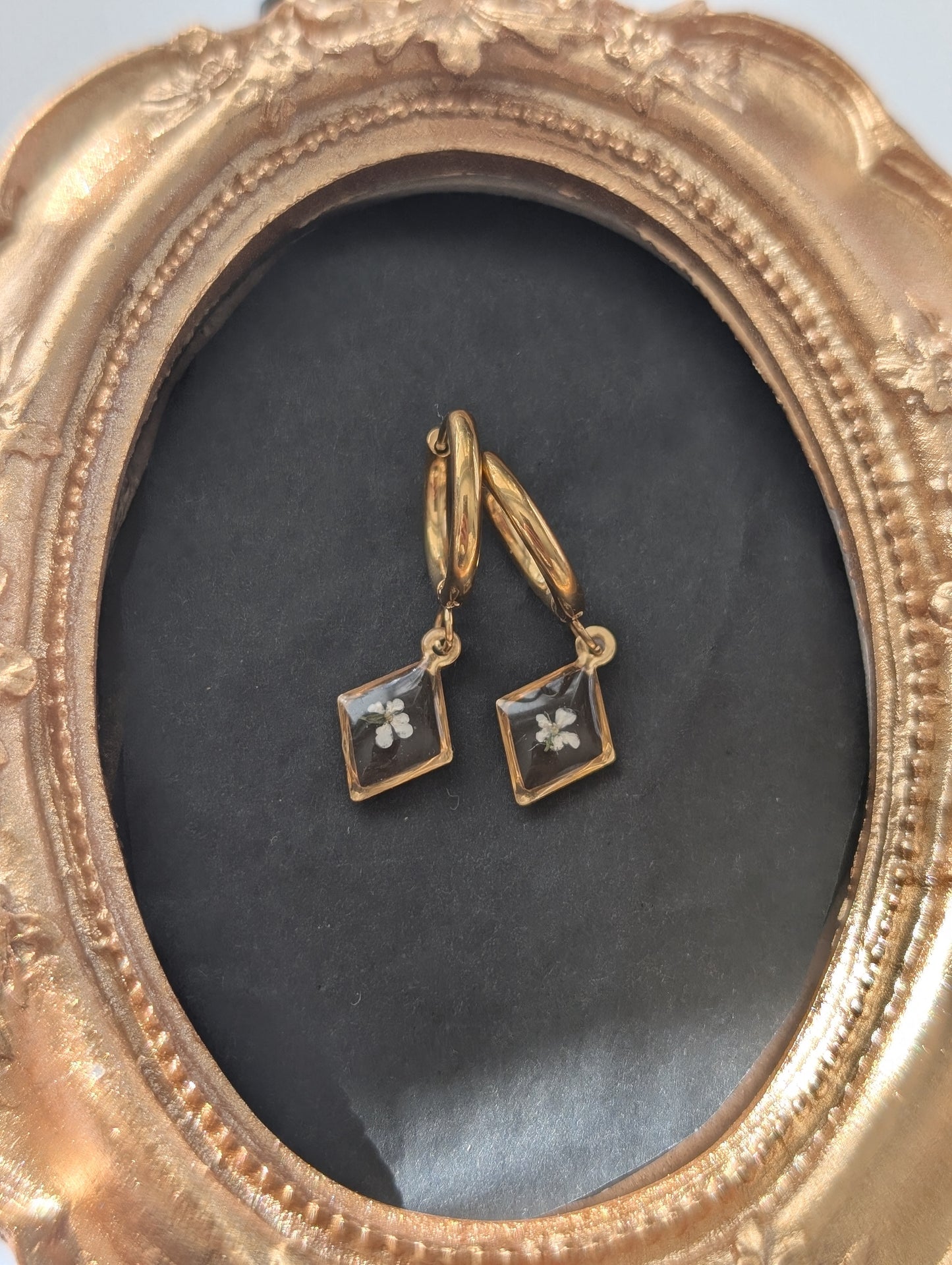 Chocolate Brown Floral  | Gold Plated Stainless Steel Hoop Earrings