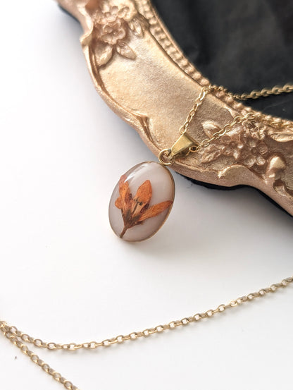Orange Chloris Virgata Pressed Flora Jewellery Set | Gold Plated Stainless Steel