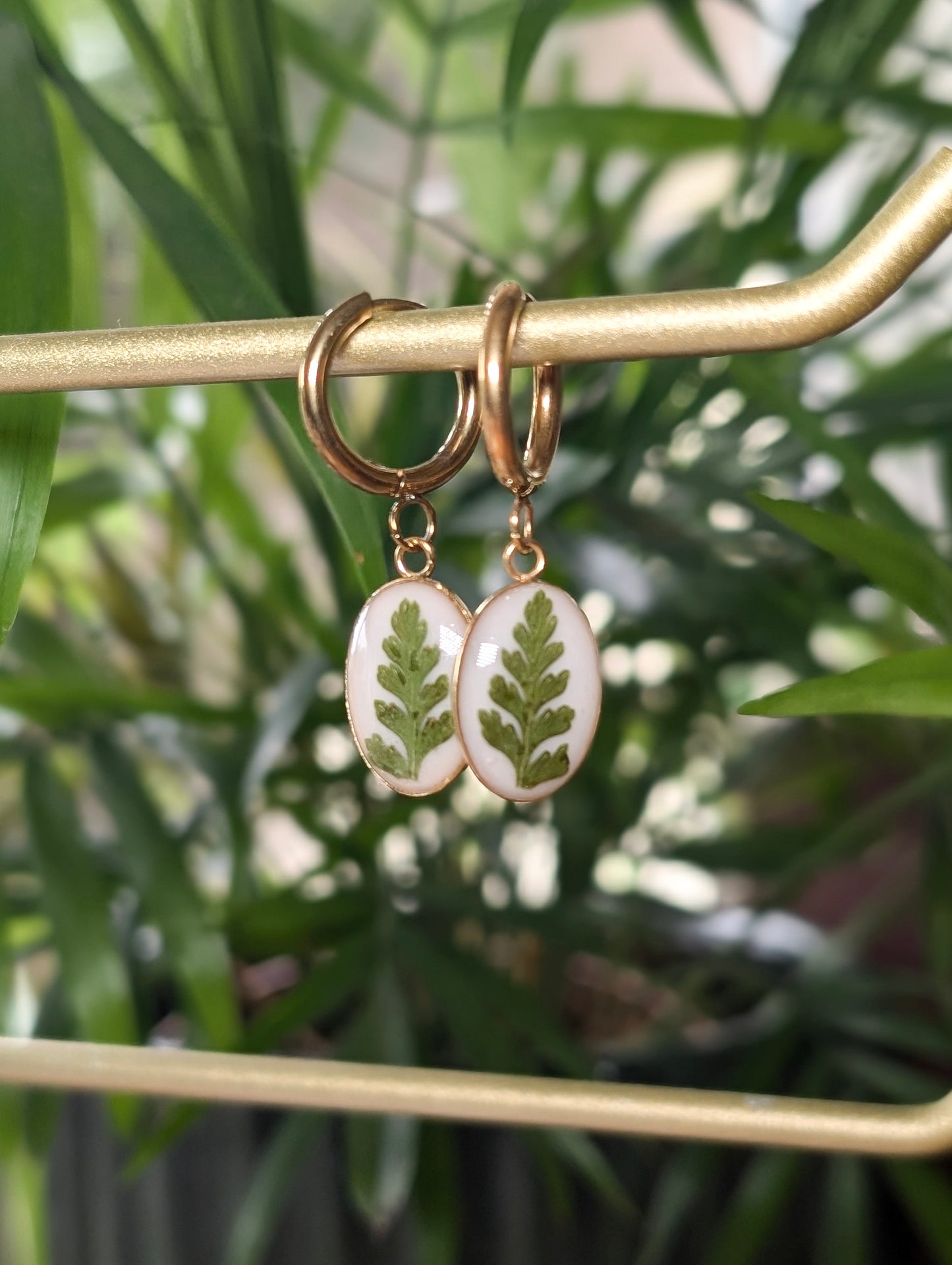 Oval Fern Leaf | Gold Plated Stainless Steel Hoop Earrings