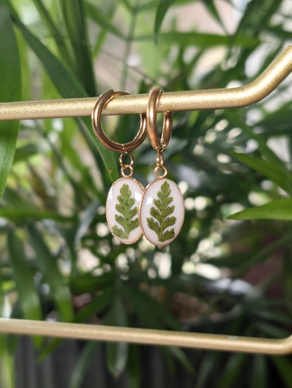 Oval Fern Leaf | Gold Plated Stainless Steel Hoop Earrings