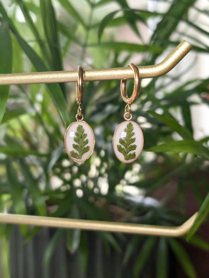 Oval Fern Leaf | Gold Plated Stainless Steel Hoop Earrings