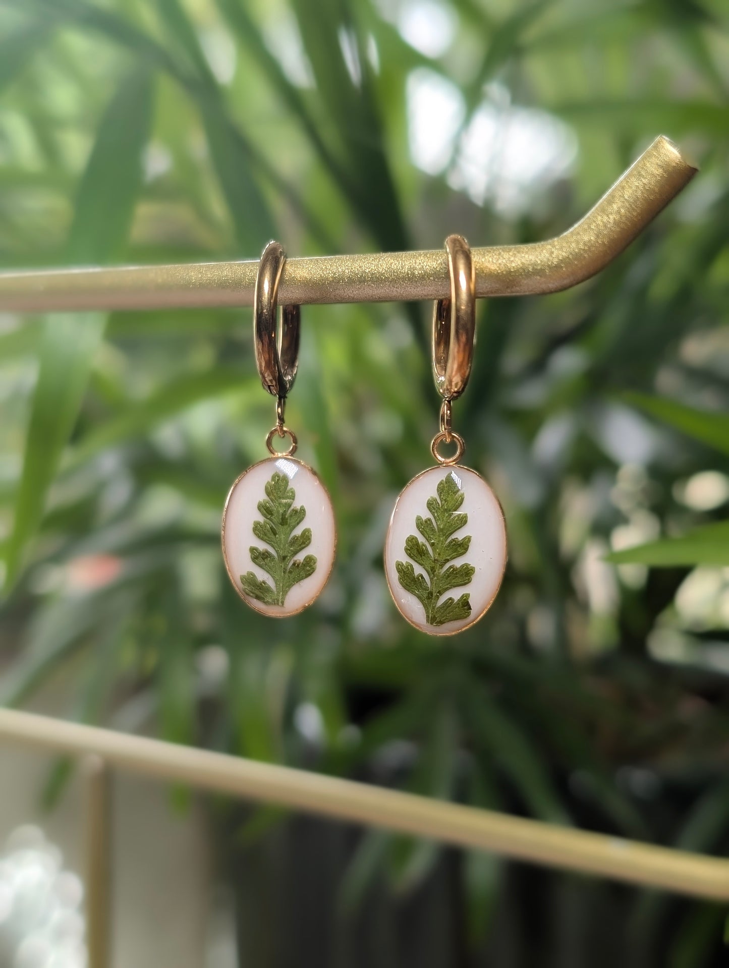 Oval Fern Leaf | Gold Plated Stainless Steel Hoop Earrings