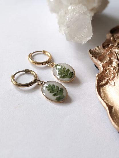 Oval Fern Leaf | Gold Plated Stainless Steel Hoop Earrings
