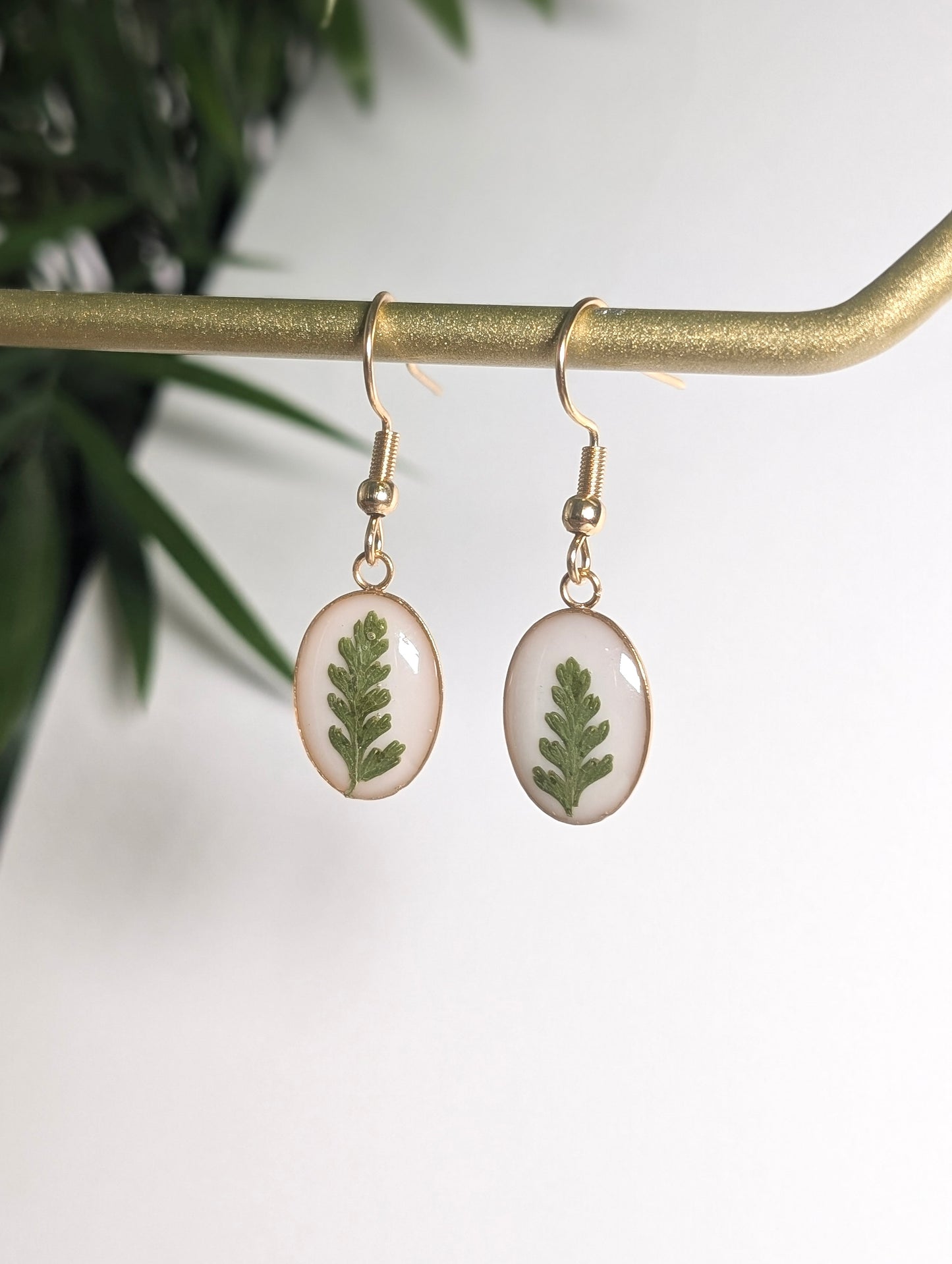 Oval Fern Leaf | Gold Plated Stainless Steel French Hook Earrings