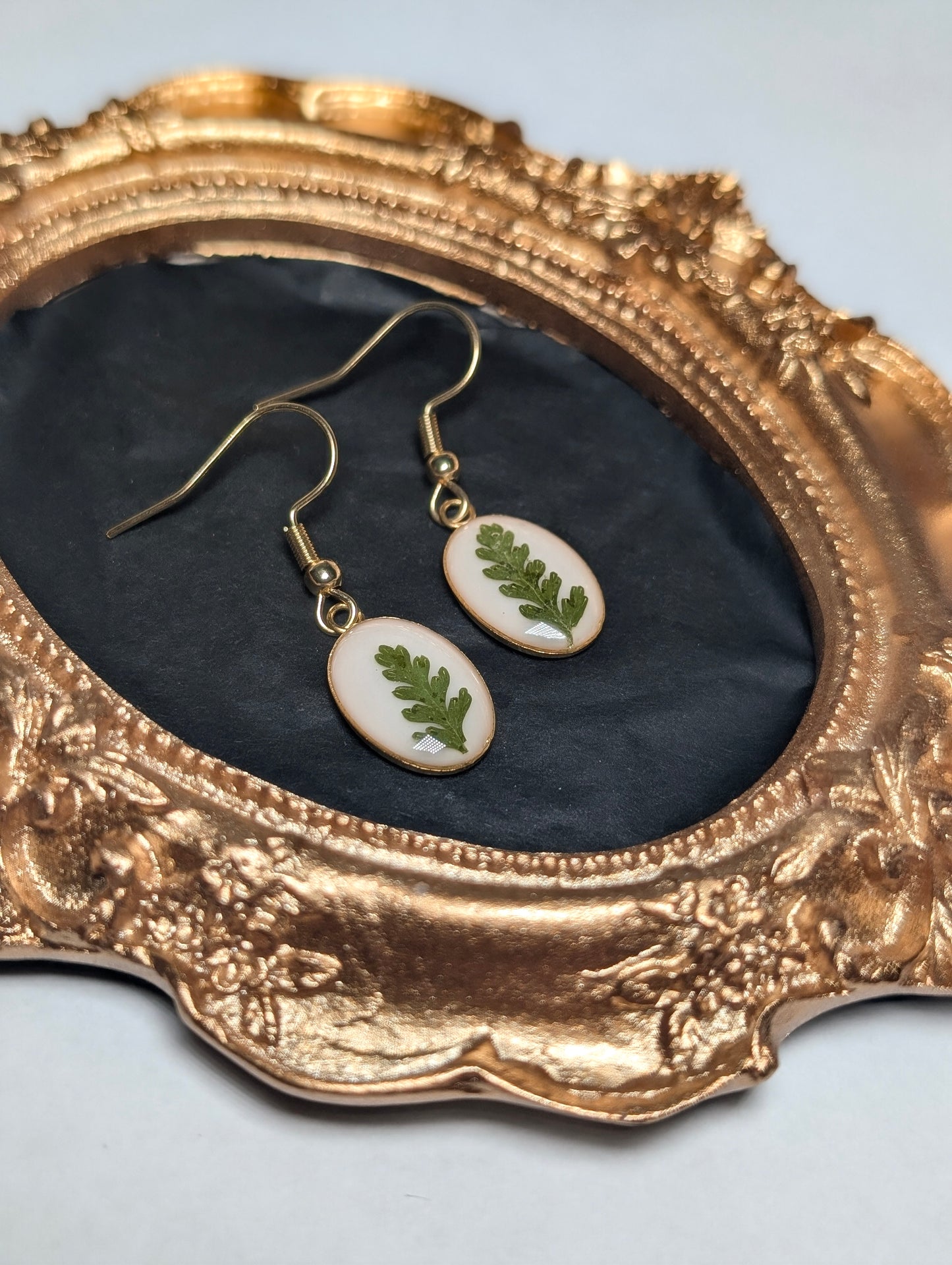 Oval Fern Leaf | Gold Plated Stainless Steel French Hook Earrings