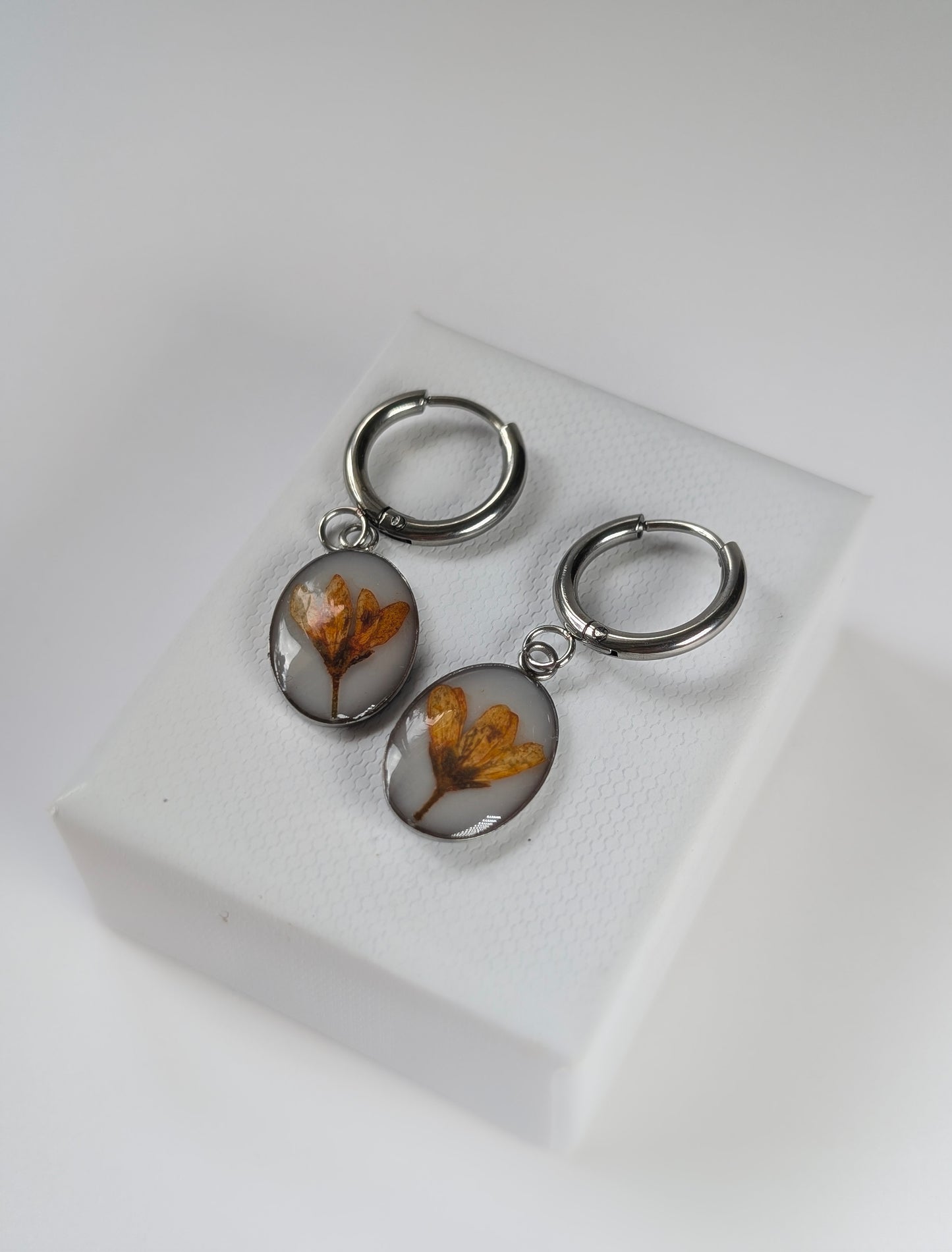 Orange Chloris Virgata Pressed Flora Jewellery Set | Stainless Steel