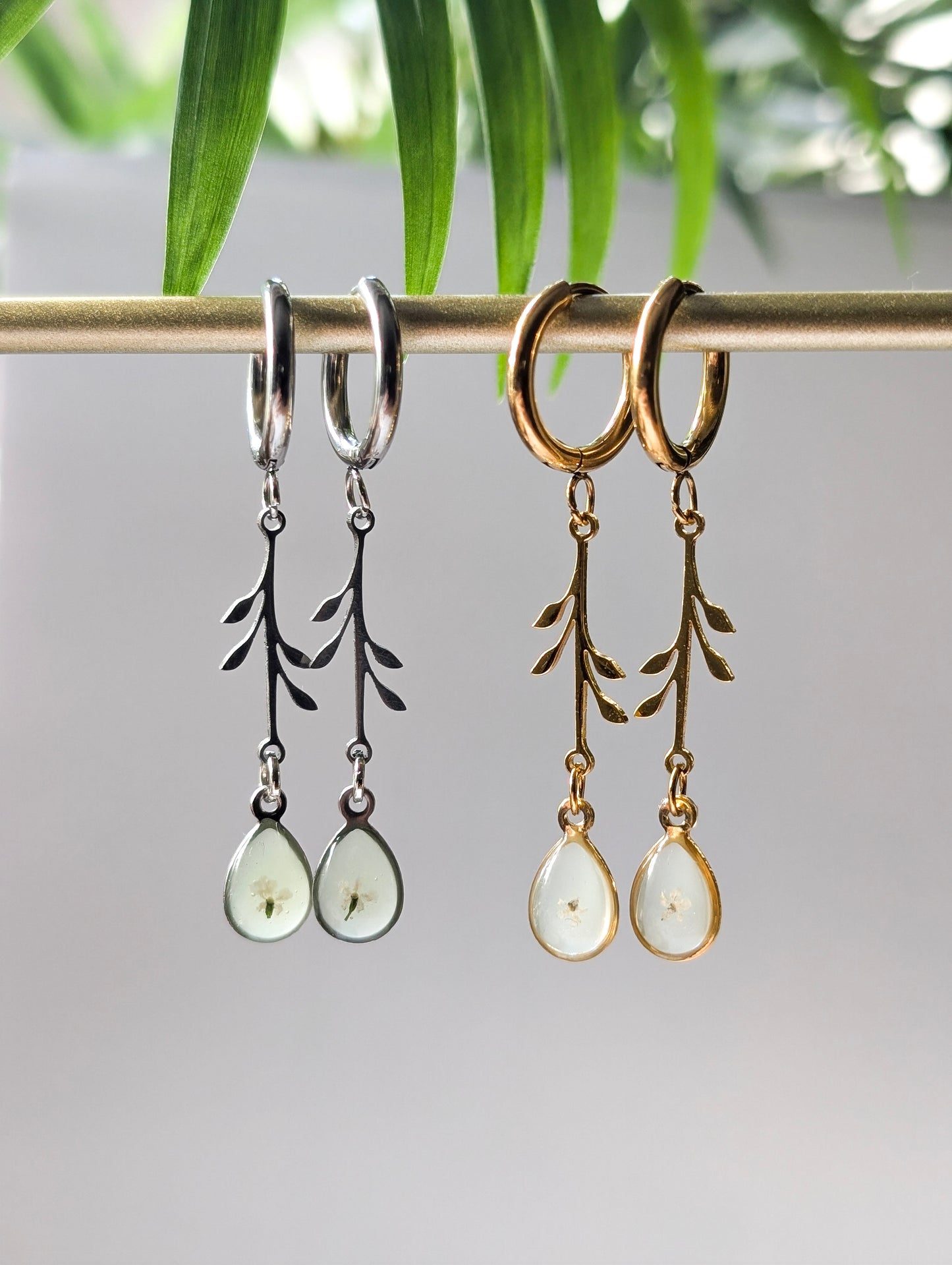 Garden Veil Dangles | Stainless Steel Hoop Earrings