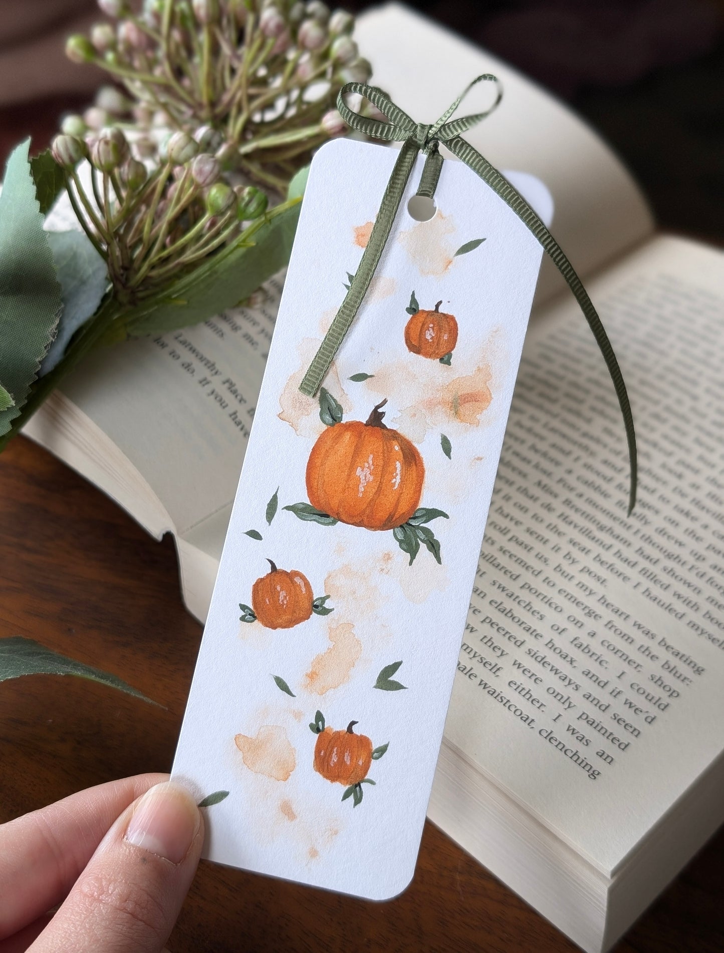 Hand Painted Pumpkin Bookmark with Bow Tassel