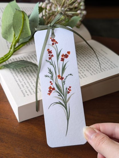 Hand Painted Autumn Floral Bookmark with Bow Tassel