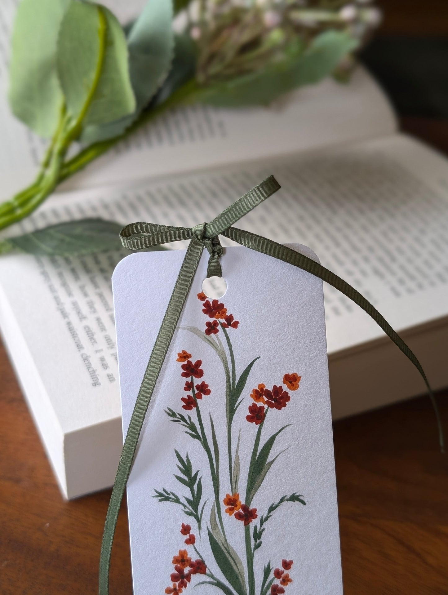 Hand Painted Autumn Floral Bookmark with Bow Tassel