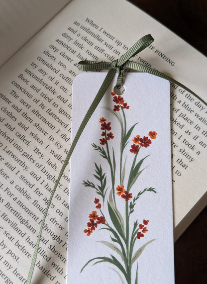 Hand Painted Autumn Floral Bookmark with Bow Tassel