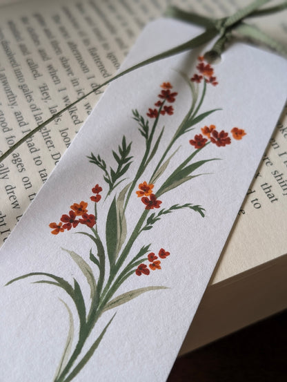 Hand Painted Autumn Floral Bookmark with Bow Tassel