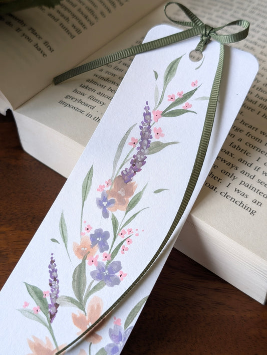 Hand Painted Lavender Bookmark with Bow Tassel