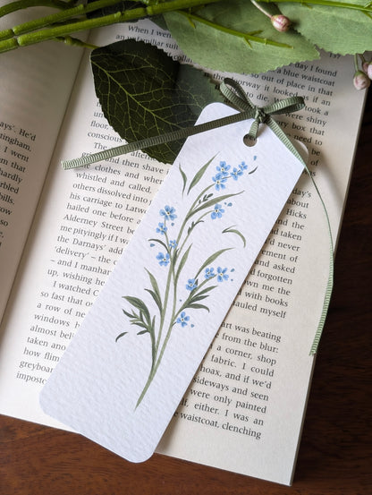 Hand Painted Forget Me Not Bookmark with Bow Tassel