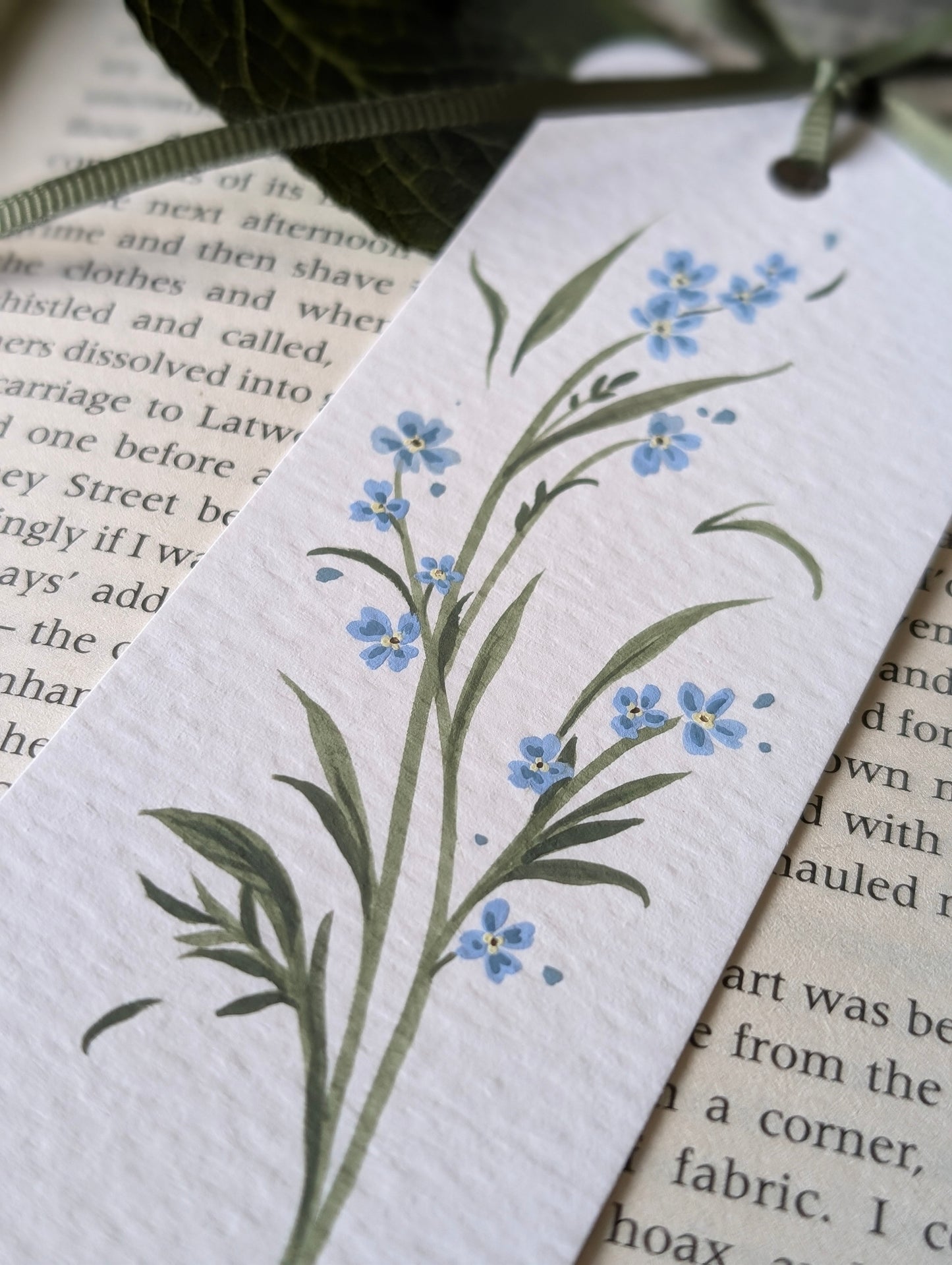 Hand Painted Forget Me Not Bookmark with Bow Tassel