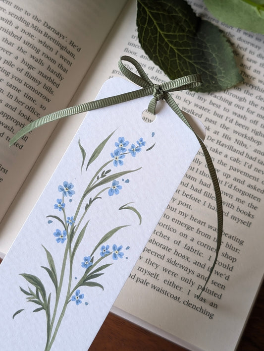 Hand Painted Forget Me Not Bookmark with Bow Tassel
