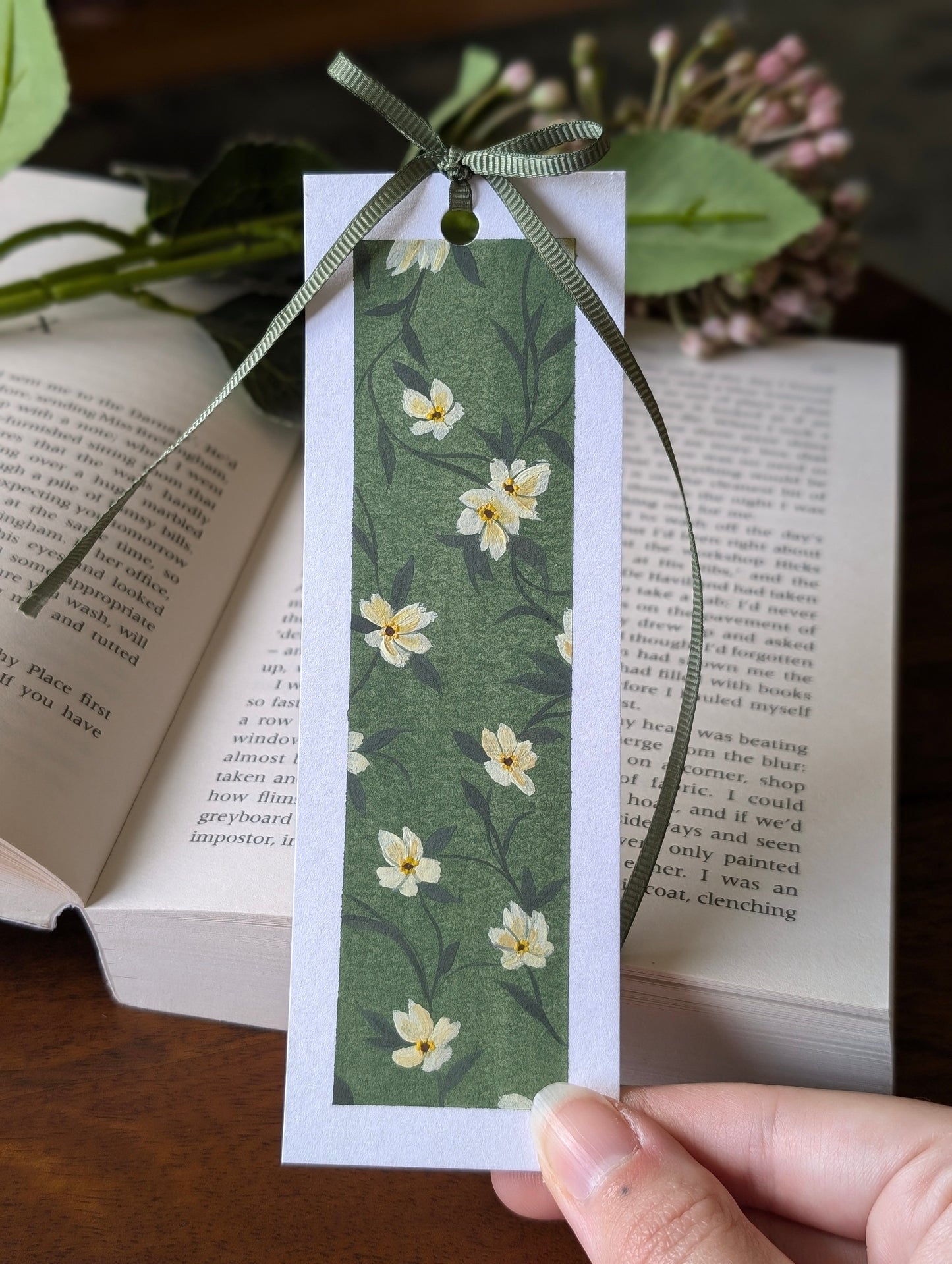Hand Painted Vintage Flora Bookmark with Bow Tassel